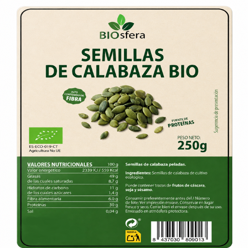 BIOSFERA SEMILLAS CALABAZA S/G BIO 250 GR