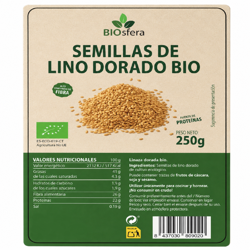 BIOSFERA SEMILLAS LINO DORADO S/G BIO 250 GR