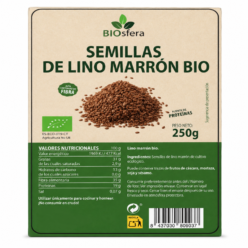 BIOSFERA SEMILLAS LINO MARRON S/G BIO 250 GR