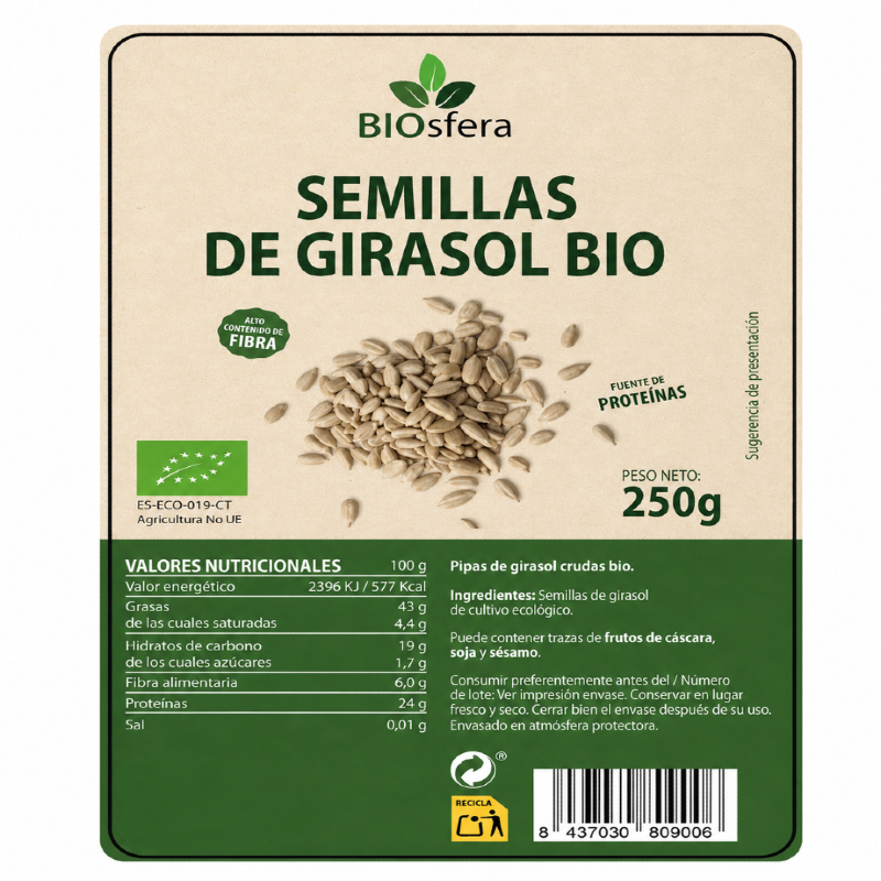 BIOSFERA SEMILLAS GIRASOL S/G BIO 250 GR