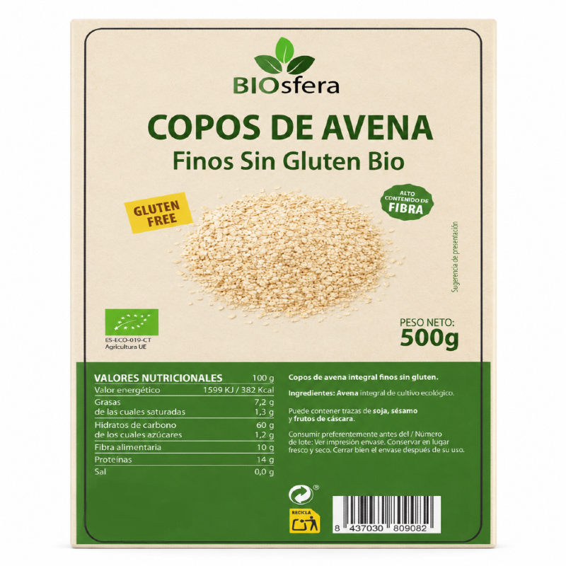 BIOSFERA COPOS AVENA FINOS S/G BIO 500 GR